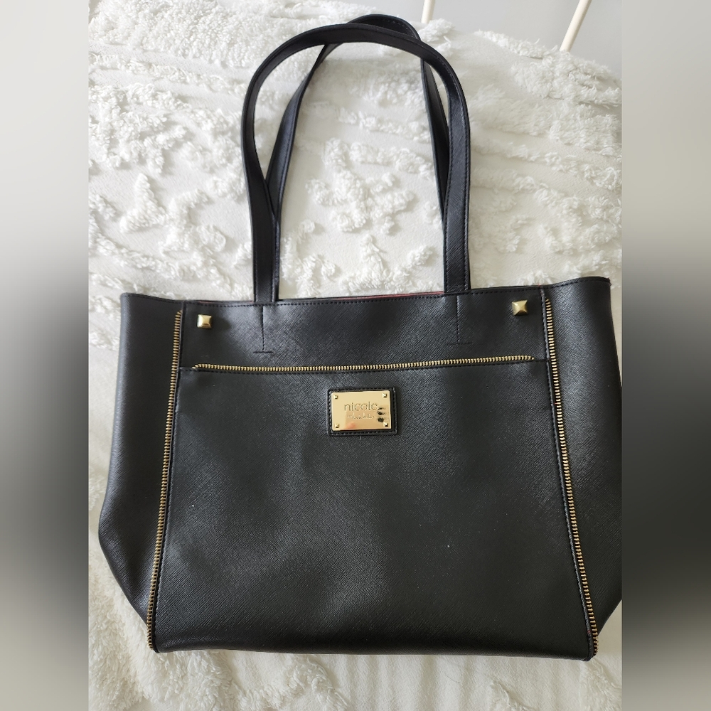 Nicole by Nicole Miller Black Tote with Gold Hardware